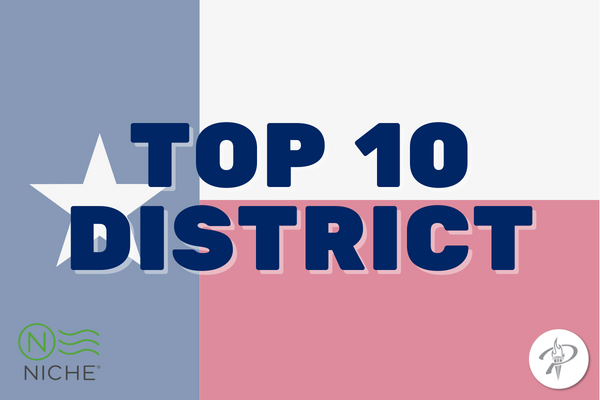  Niche logo with Top 10 District aver Texas flag with PISD logo